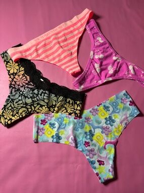 Victoria's Secret Multicolor Floral & Stripe Thong Bundle